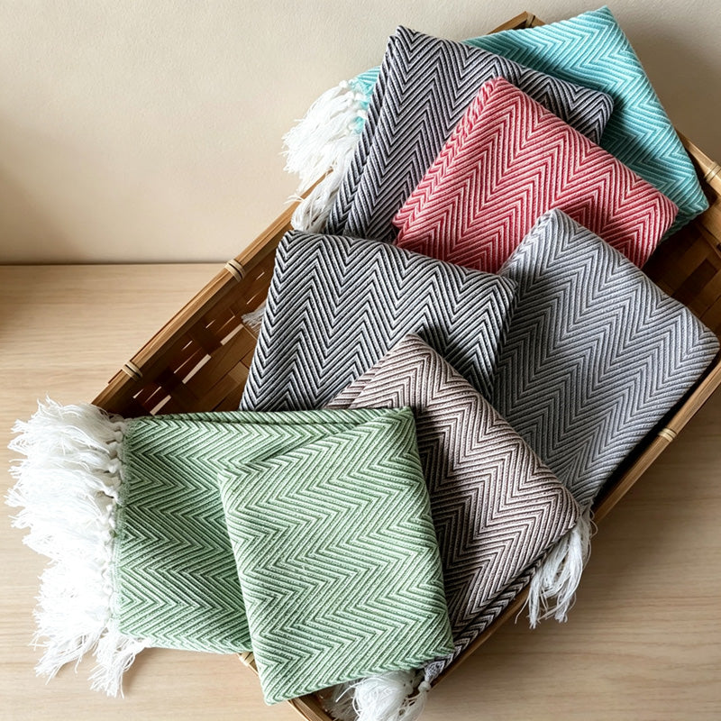 CouldNook Fringed Cotton Tea Towel - Herringbone Weave and Colors