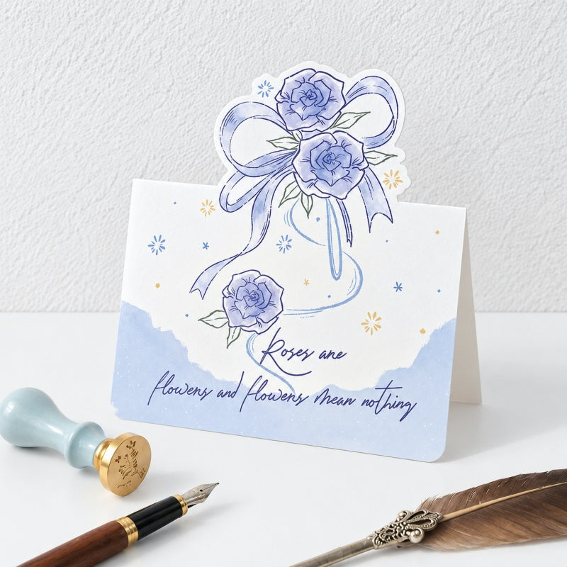 CouldNook Blue Rose Greeting Card - Moon Butterfly Designs