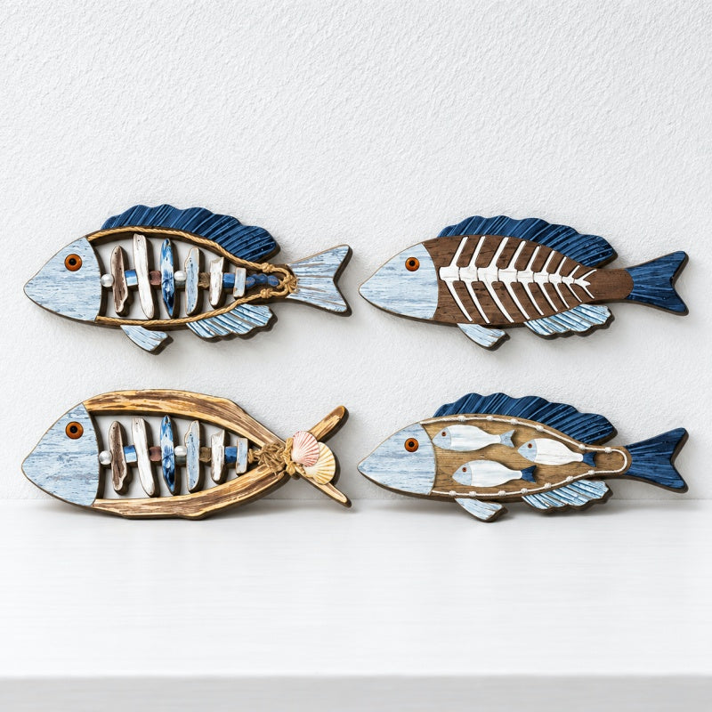 CouldNook Fish Wall Plaque - Painted Motifs and Shaped Outline