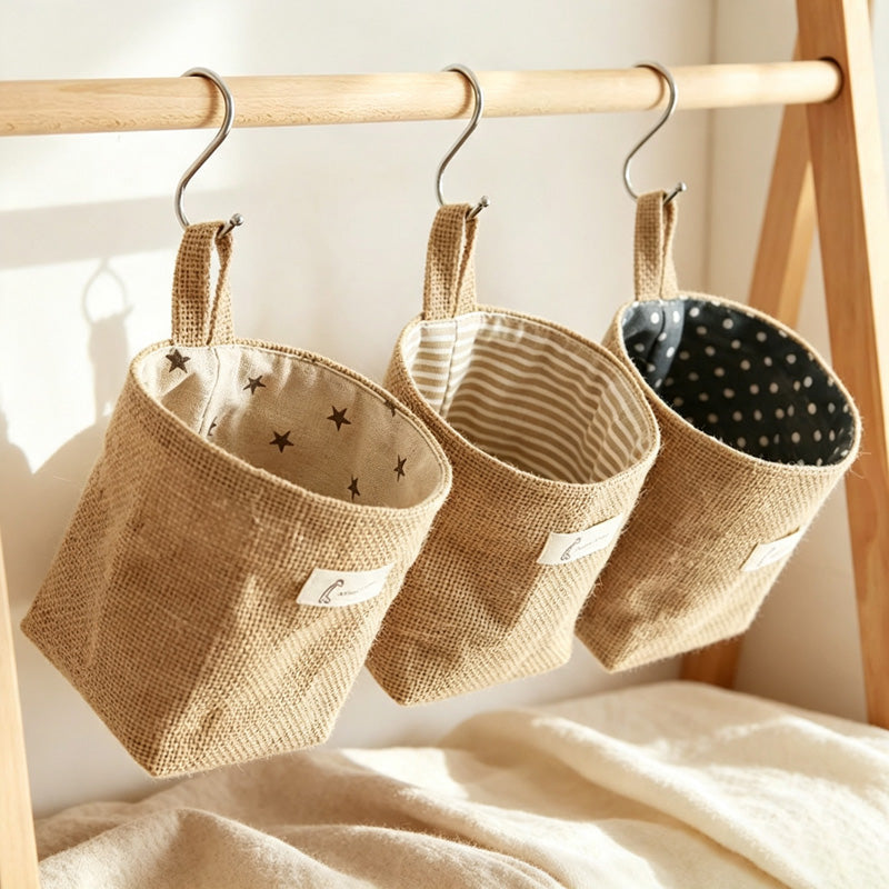 CloudNook Cotton Linen Hanging Storage Bag‑Wall Mount Organizer