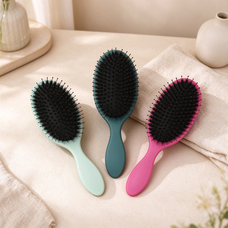 Boar Bristle Cushion Hairbrush with Oval Paddle Head
