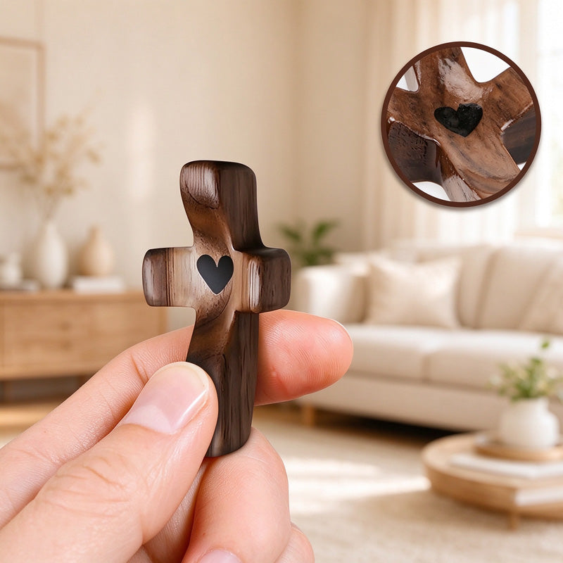 Wooden Prayer Cross with Heart and Thumb Rest