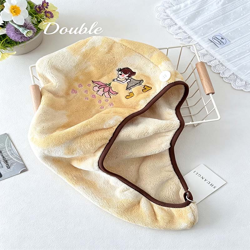 CouldNook Floral Hair Towel Wrap - Embroidered Button Fastening