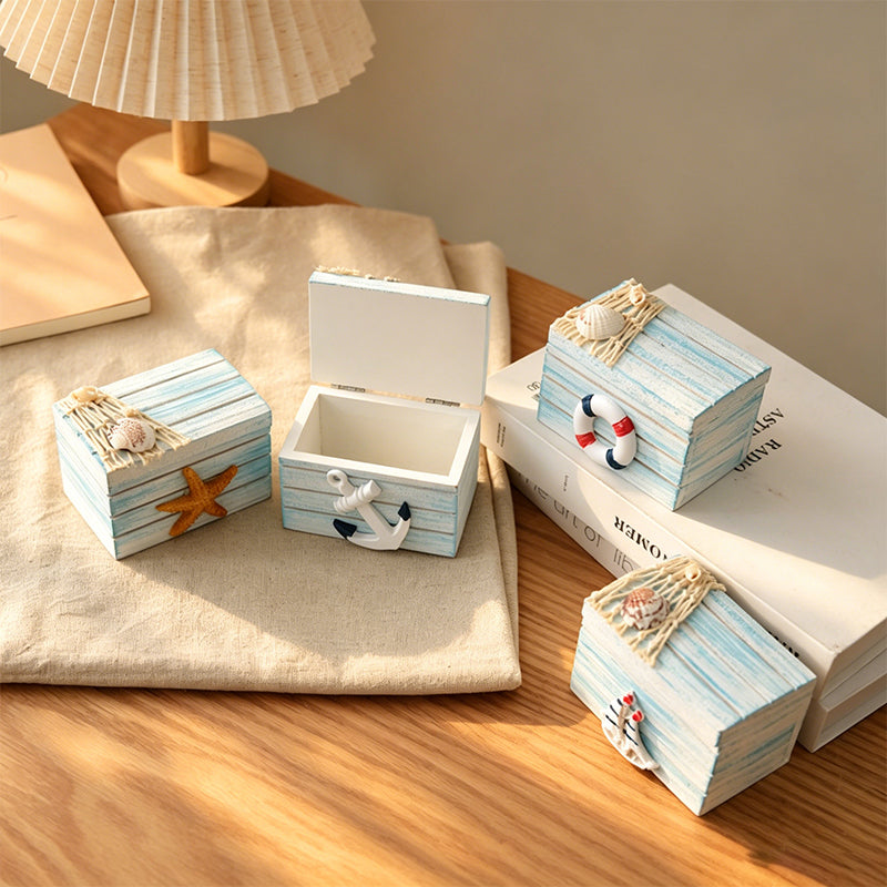 CouldNook Miniature Nautical Lifebuoy Box - Rustic Coastal Storage Decor
