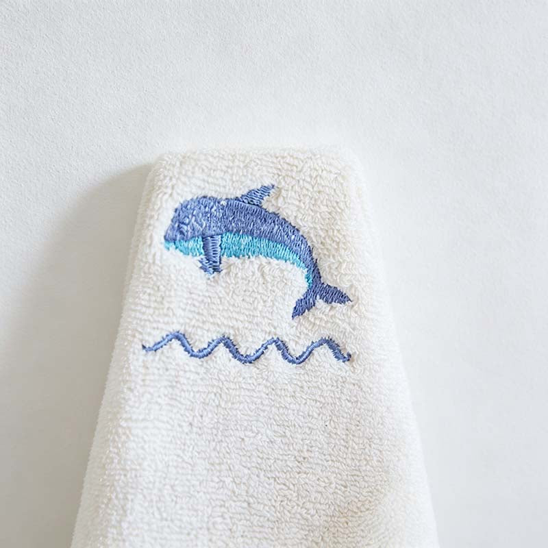 CouldNook Embroidered Cotton Towel - Illustrated Motifs And Contrast Edges