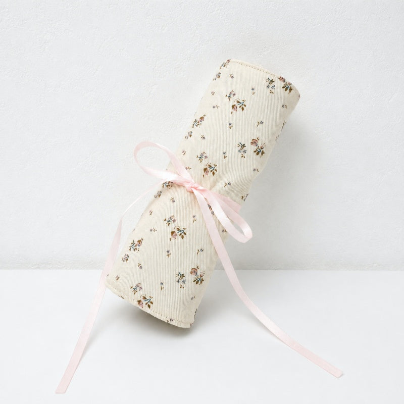 CouldNook Floral Fabric Makeup Brush Roll‑Portable Cosmetic Pouch with Ribbon Tie