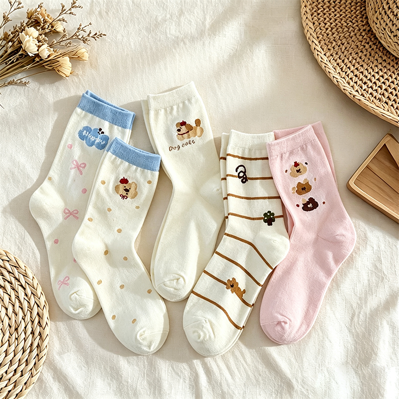 CouldNook Bear Dog Crew Socks - Soft Character Accent