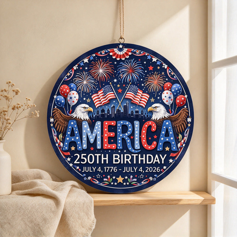 CouldNook Anniversary Wooden Wall Sign - Eagle Artwork and Firework Motifs