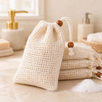 CouldNook Drawstring Soap Bag - Open Mesh and Hanging Cord Detail