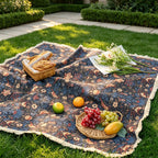 CloudNook Vintage Floral Tassel Throw‑Outdoor Picnic Blanket