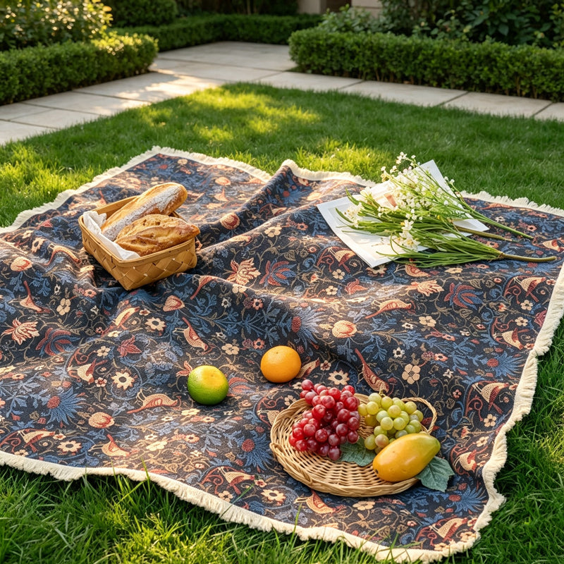 CloudNook Vintage Floral Tassel Throw‑Outdoor Picnic Blanket