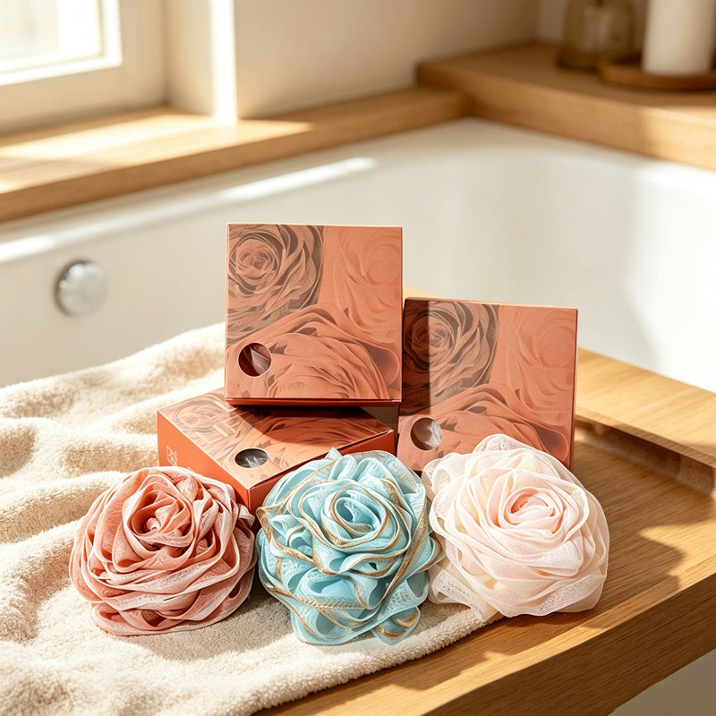 CouldNook Rose Flower Mesh Bath Sponge - Hanging Loop
