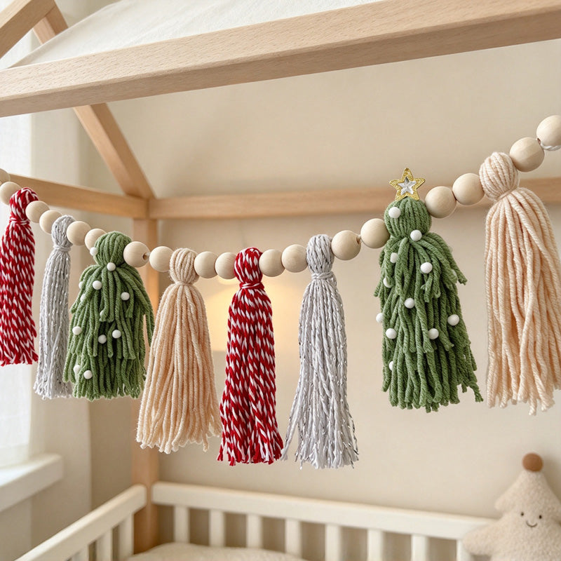CouldNook Christmas Tassel Garland - Beaded Cord and Tree-Shaped Accents