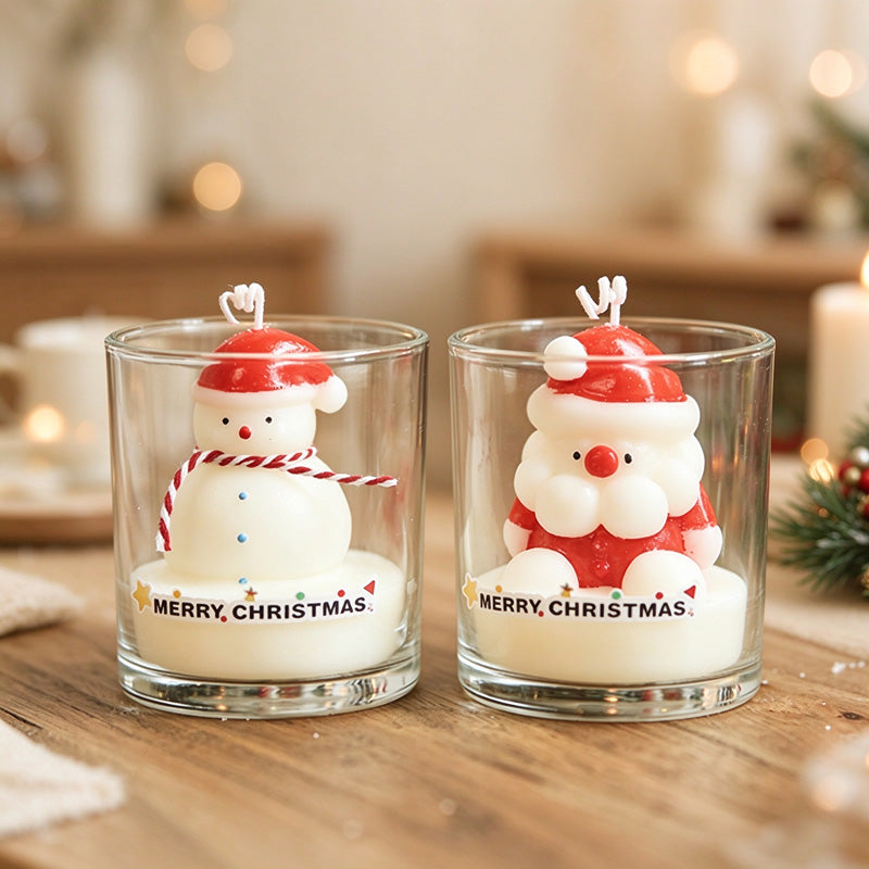 Christmas Scented Candles with Sculpted Figures in Glass