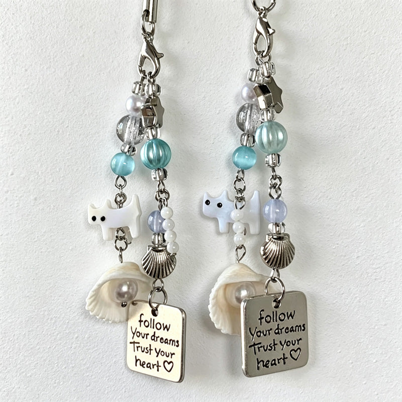 CloudNook Beaded Phone Charm-Cat Shell Inspirational Message Design