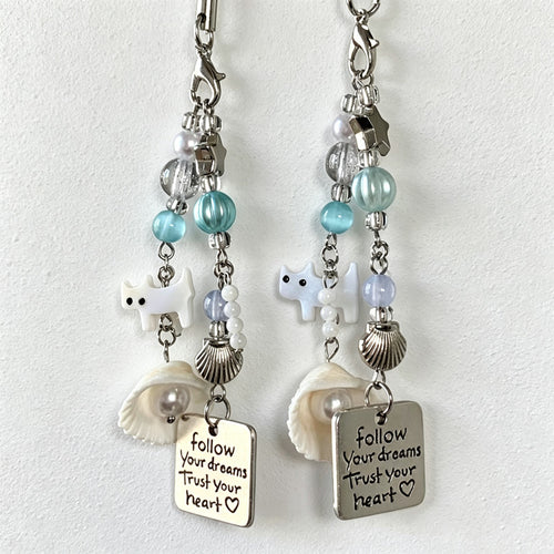 CloudNook Beaded Phone Charm-Cat Shell Inspirational Message Design