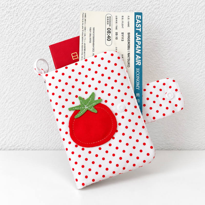 CouldNook Tomato Passport Holder - Red Polka Dots and Applique Front Detail