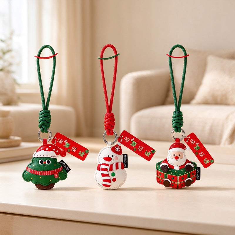 Christmas Character Keychains with Cord Loops and Gift Options