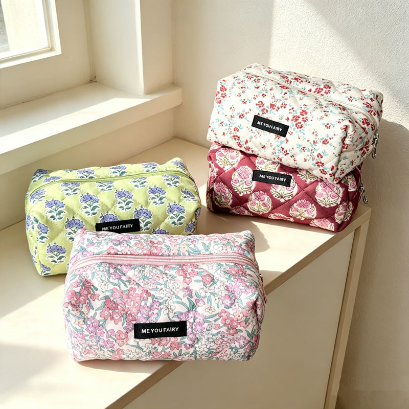 CouldNook Quilted Floral Print Cosmetic Bag - Vanity Storage Accent
