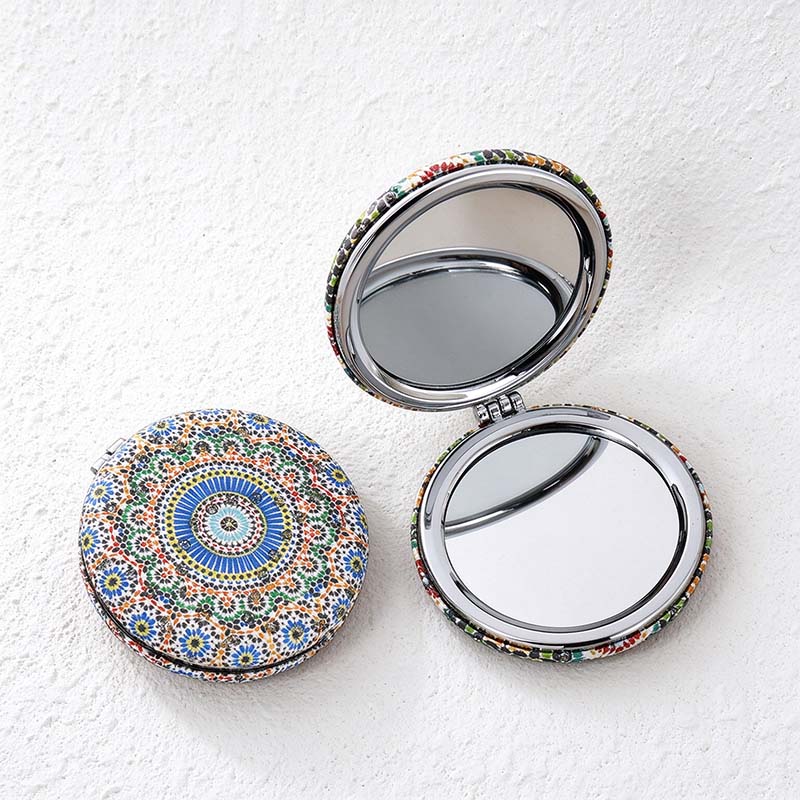 CouldNook Patterned Compact Mirror - Round Glitter Cover and Dual Mirrors