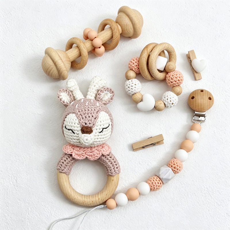 CouldNook Baby Teething Rattle Set - Rabbit Ring Pieces