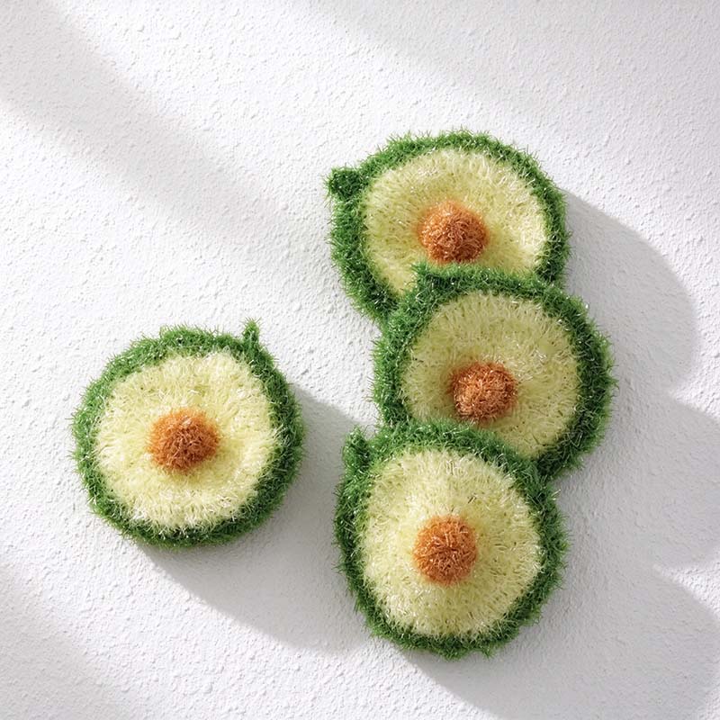 CouldNook Avocado Dish Sponge - Shaggy Green Surface And Raised Brown Pit
