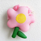 CouldNook Flower Bath Pouf - Pink Petals and Green Stem Detail