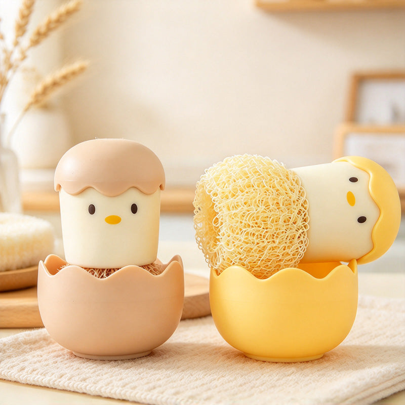 CouldNook Chick Dish Scrubber - Eggshell Handle And Rounded Cleaning Ball
