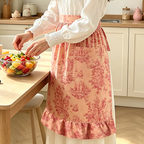 CouldNook Pink Toile Waist Apron - Flowing Ruffle Serving Layer