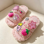 CouldNook Cartoon Plush Slippers - Cream and Pink Options