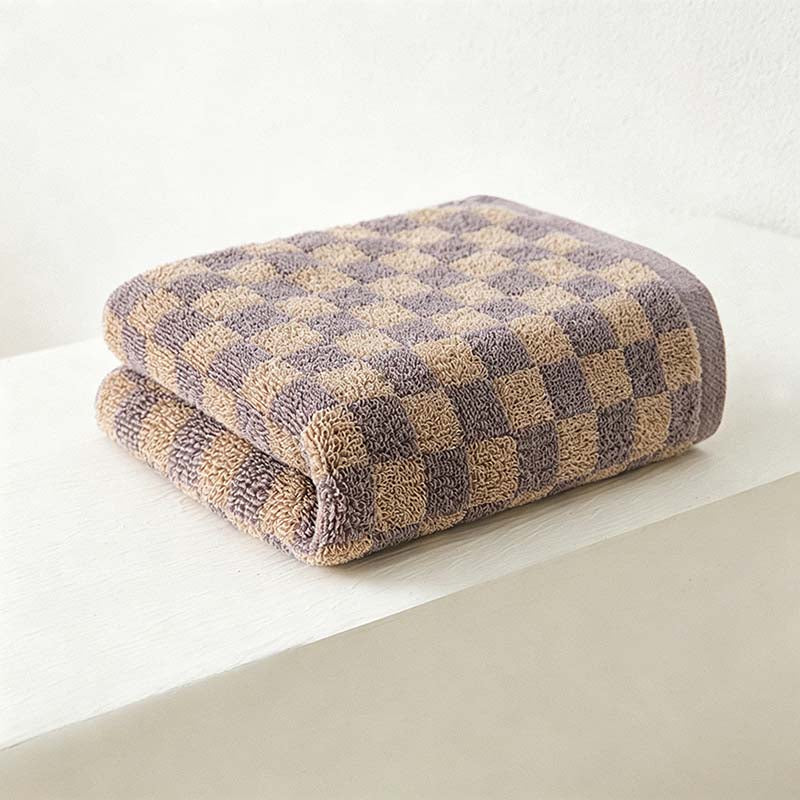 CouldNook Checkerboard Cotton Face Towel - Contrasting Jacquard Woven Squares