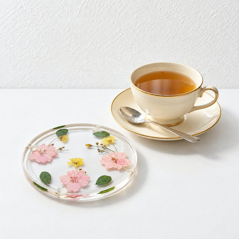 CouldNook Dried Flower Resin Coaster - Round Botanical Table Accent