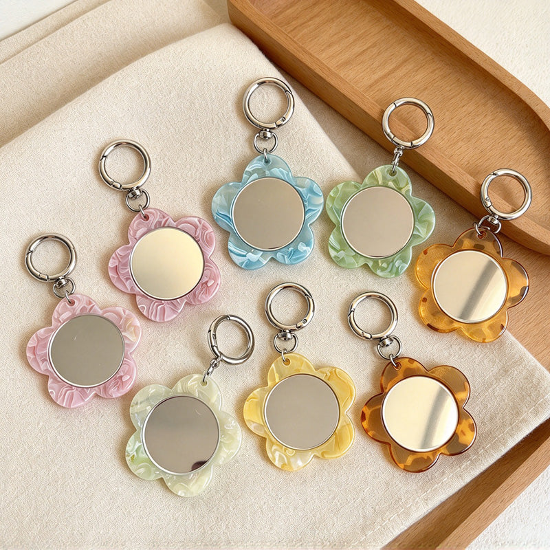 CouldNook Flower Mirror Keychain - Patterned Petals And Round Clasp