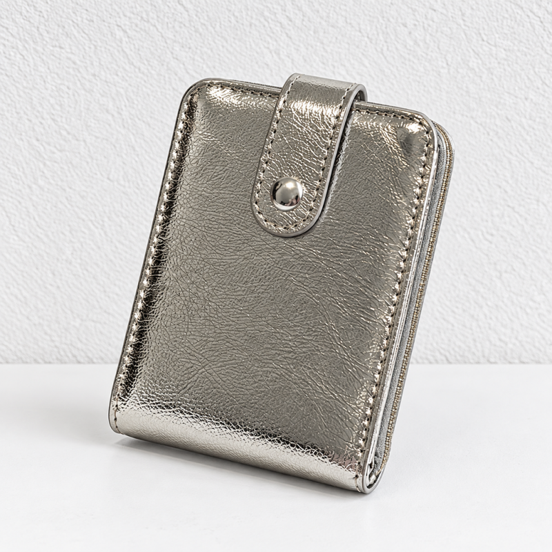 CouldNook Leather Document Holder - Silver Finish and Snap-Fastened Folding Design