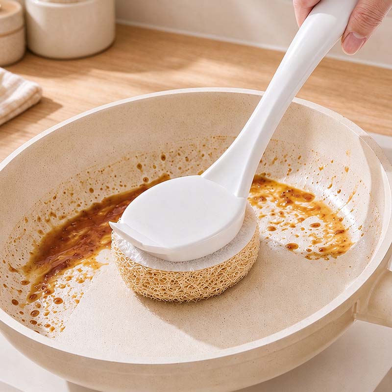 CouldNook Loofah Pot Brush - Replaceable Round Scrubbing Head
