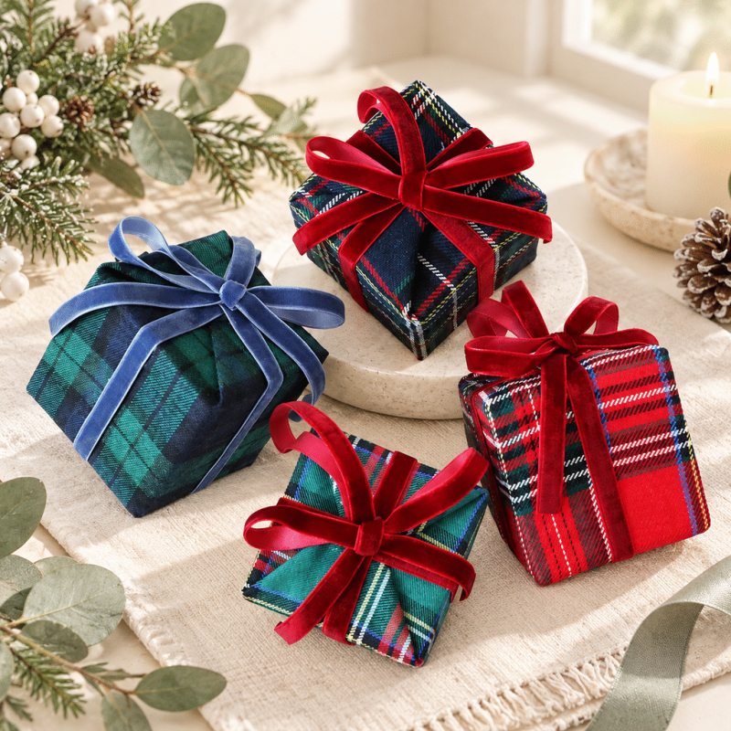 CouldNook Plaid Gift Box Christmas Ornament - Ribbon Bow