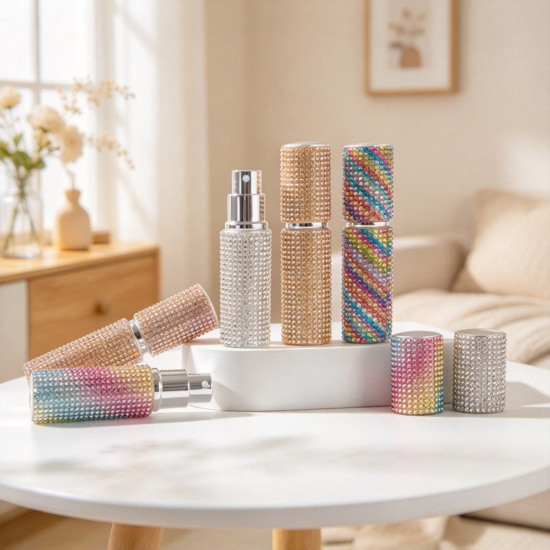 CouldNook Rhinestone Perfume Atomizer - Flat Cap and Colorful Stone Rows