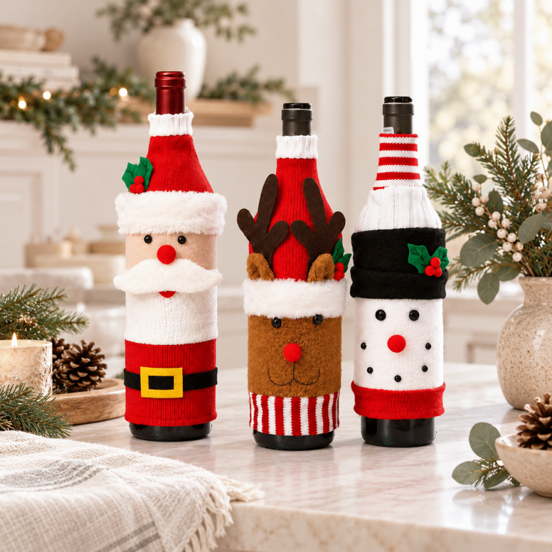 CouldNook Christmas Wine Bottle Cover - Knitted Character Sleeve