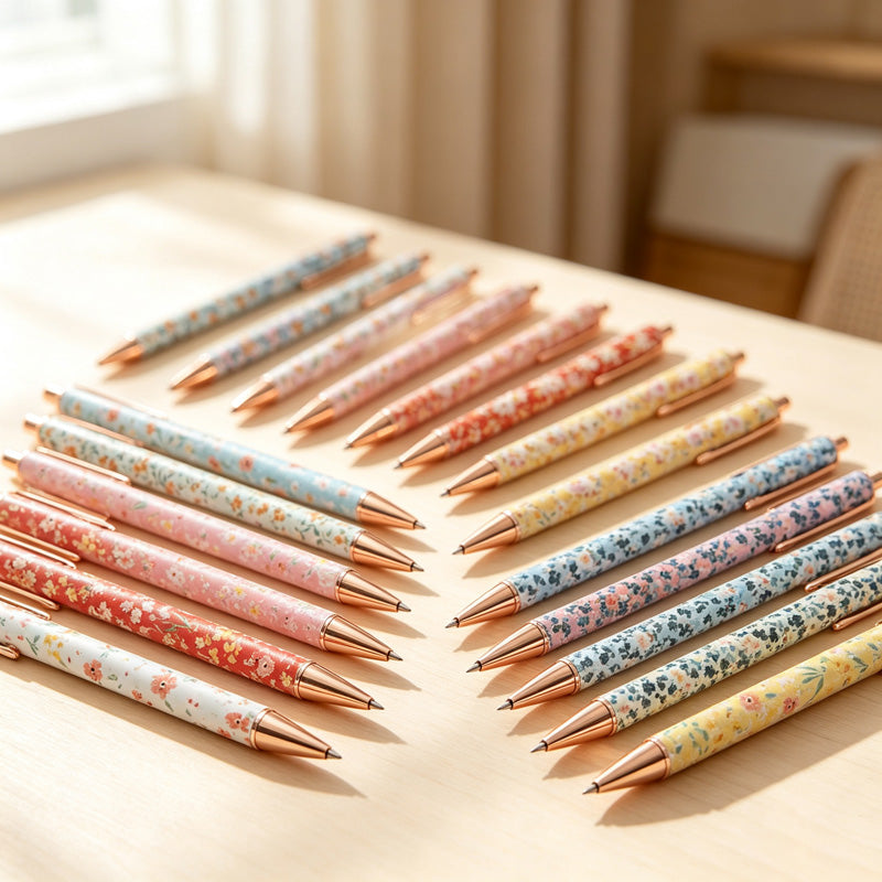 CouldNook Floral Ballpoint Pen - Wrapped Barrel and Metallic-Tone Clip Details