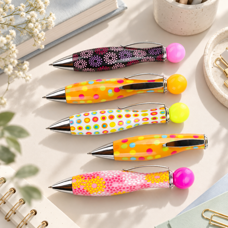 CouldNook Bowling Pin Ballpoint Pen - Colorful Dots and Round Top