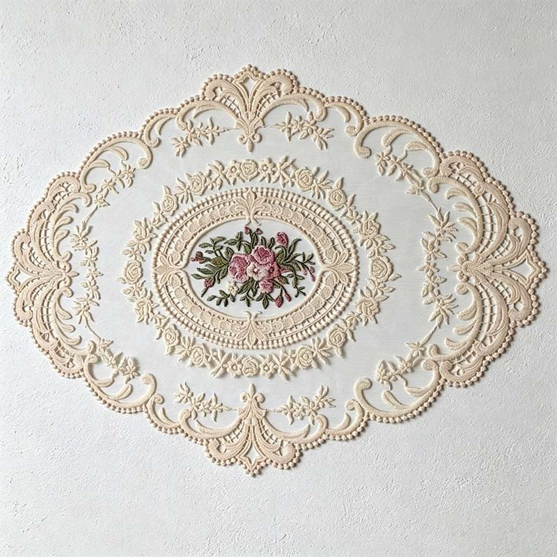 CouldNook Oval Embroidered Lace Placemat - Floral Mesh Size Options