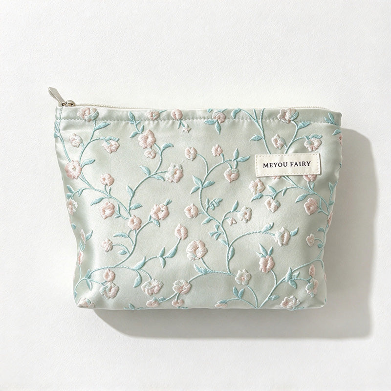 CouldNook Floral Vine Makeup Pouch - Textured Blossoms And Top Zipper