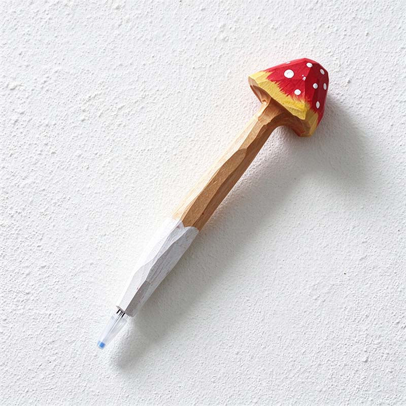 CouldNook Carved Mushroom Pen - Painted Cap And Faceted Wooden Stem