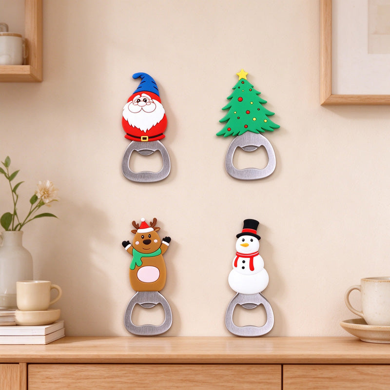 Magnetic Christmas Bottle Opener with Silicone Holiday Character