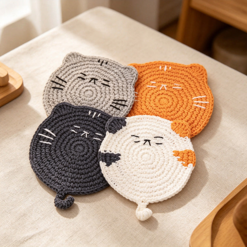 CouldNook Yarn Cat Head Coaster - Four Face Colors