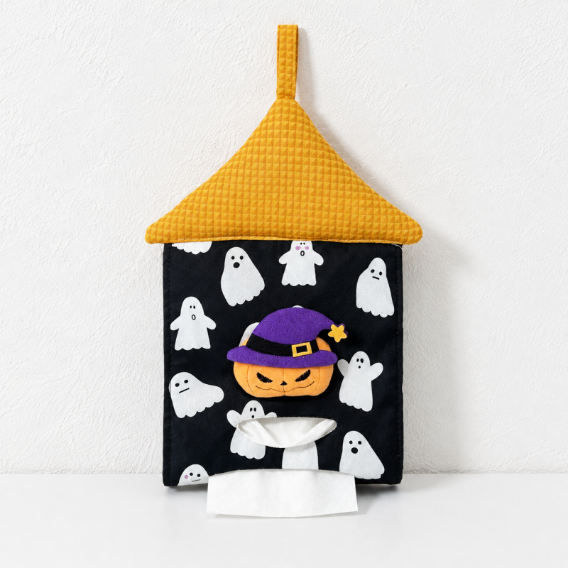 CouldNook Halloween House Tissue Holder - Pumpkin and Ghost Roof Design