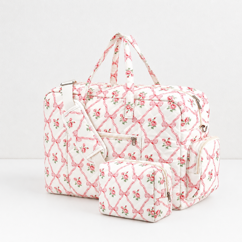CouldNook Floral Quilted Travel Bag Set - Bow Print Organizers