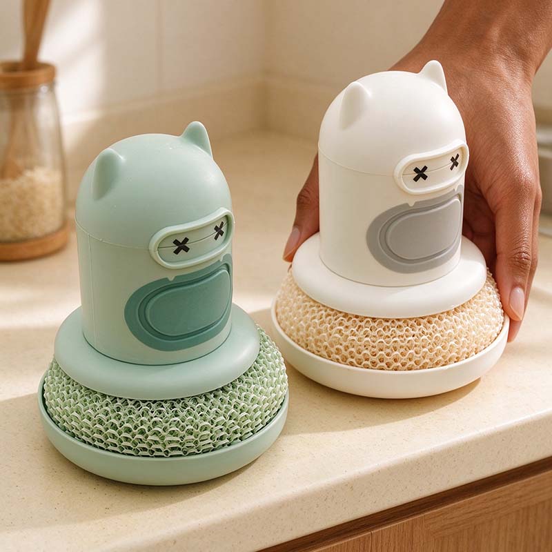 CouldNook Soap-Dispensing Dish Brush - Character Grip Scrubber