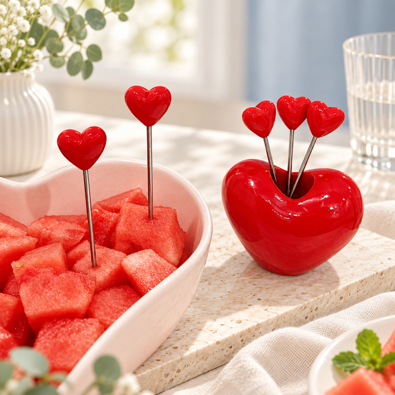 Heart Fruit Forks - Slender Picks and Matching Holder Options
