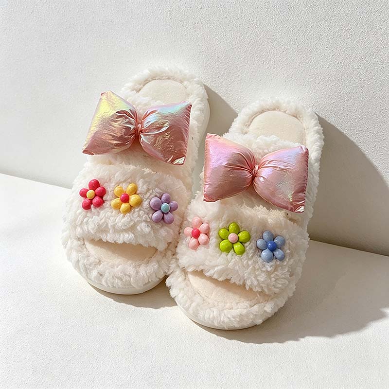 CouldNook Bow Plush Slippers - Six Bright Fuzzy Colors